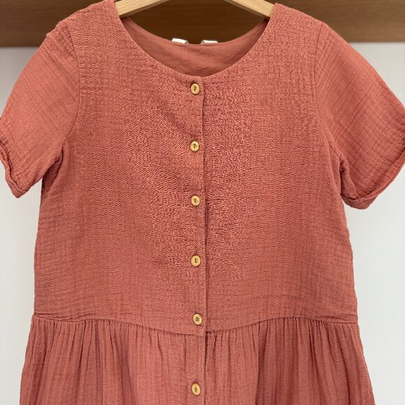 HM 100% COTTON GAUZE DRESS ROSE ORANGE 9-10 FLOWY ORGANIC CLASSIC DRIES FAST - Picture 6 of 15